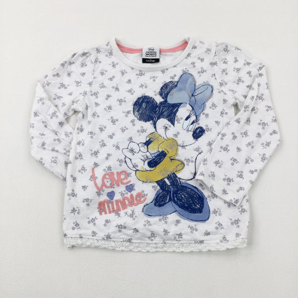 'Love Minnie' Mouse White Long Sleeve Top - Girls 3-4 Years