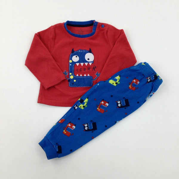 'Ggrrr' Monsters Red & Blue Fleece Pyjamas - Boys 18-24 Months