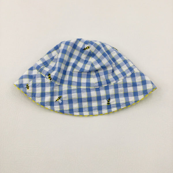Bees Blue Checked Sun Hat - Girls 8-9 Years
