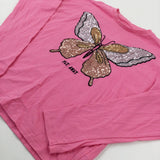 'Fly Away' Sequinned Butterfly Pink long Sleeve Top - Girls 9-10 Years
