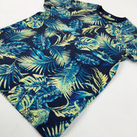 Tropical Leaves Navy T-Shirt - Boys 11-12 Years