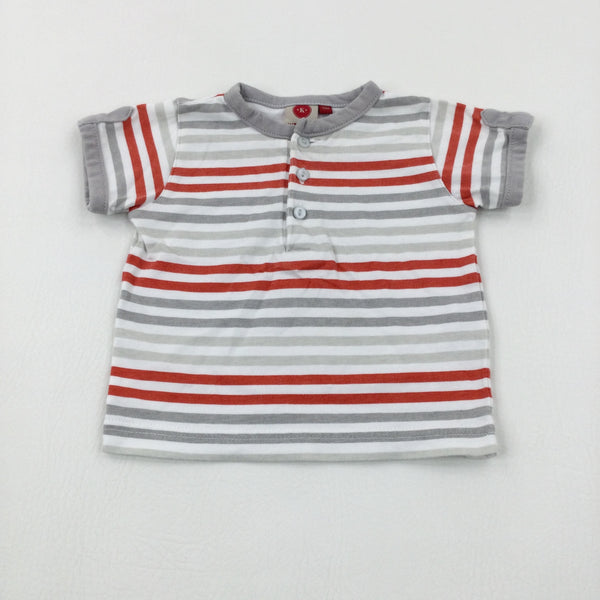 Red & Grey Striped Cotton T-Shirt - Boys 0-3 Months