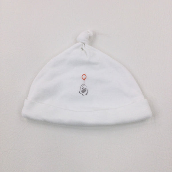 Elephant Embroidered White Jersey Hat - Boys 0-3 Months