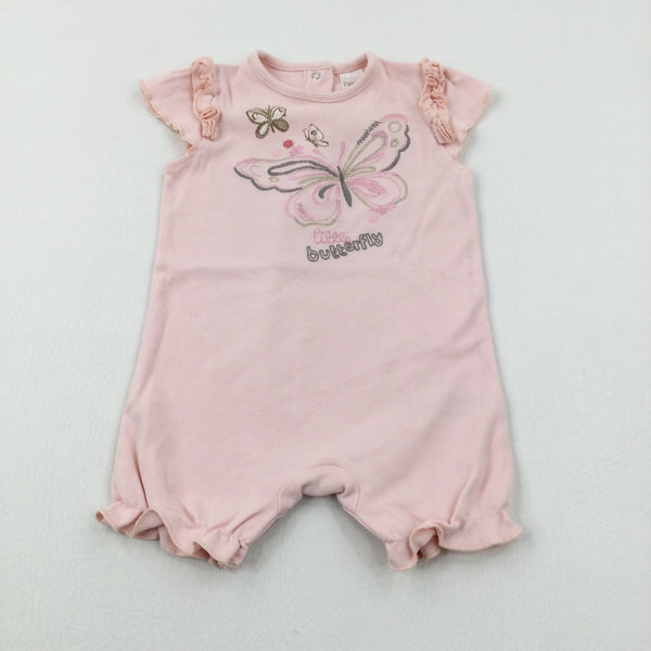 'Little Butterfly' Embroidered Pink Romper - Girls 0-3 Months