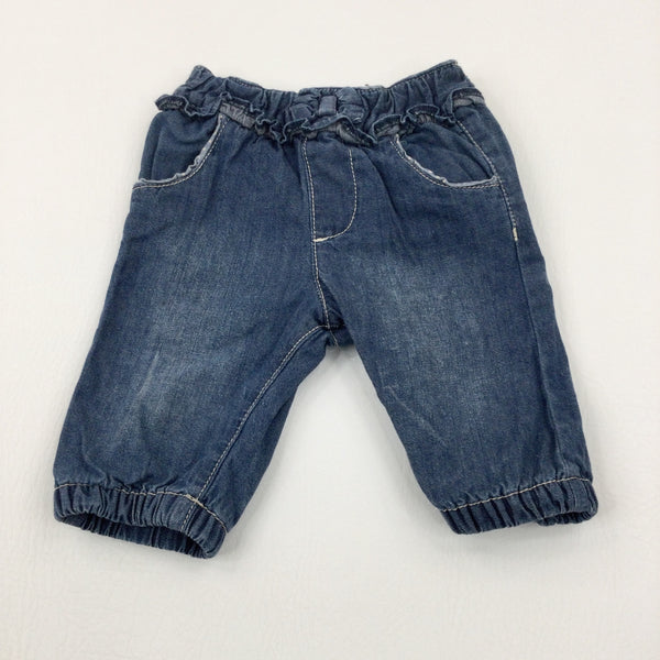 Mid Blue Denim Effect Lined Jeans - Girls 0-3 Months