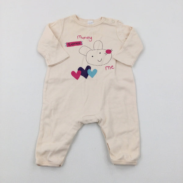 'Mummy Loves Me' Mouse & Hearts Cream Long Sleeve Romper - Girls 0-3 Months