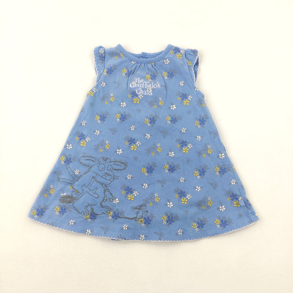 'The Gruffalo's Child' Appliqued Flowers Blue Dress - Girls 3-6 Months