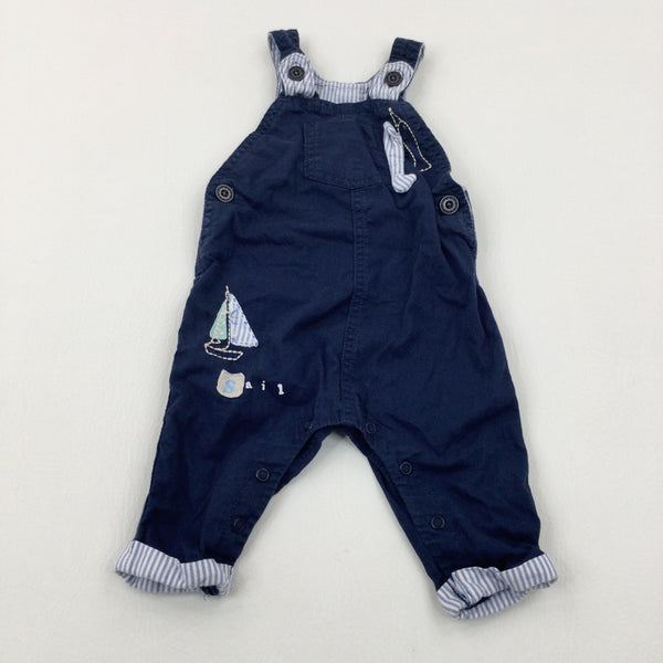 Fish Embroidered Navy Dungarees - Boys 3-6 Months