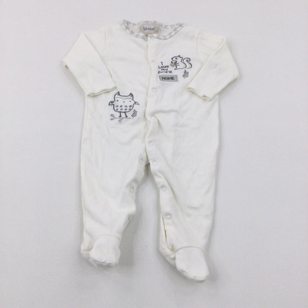 'I Love My Forest' Squirrel & Owl Embroidered Cream Babygrow - Boys 3-6 Months