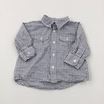 Blue & Grey Checked Long Sleeve Shirt - Boys 3-6 Months