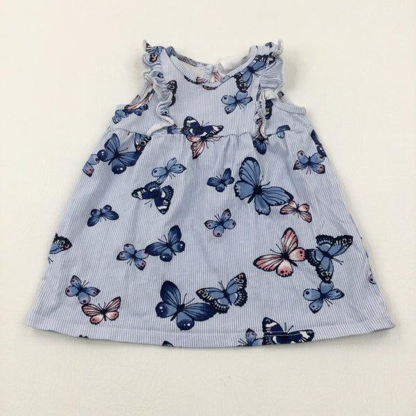 Butterflies Blue Striped Dress - Girls 3-6 Months