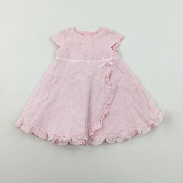 Flowers Embroidered Pink Dress - Girls 6-9 Months