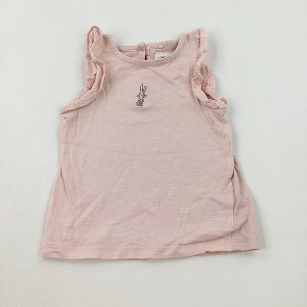 Bunny Embroidered Pink Vest Top - Girls 6-9 Months
