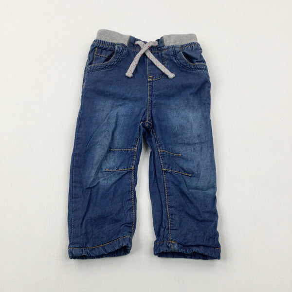 Mid Blue Denim Effect Lined Trousers - Boys 6-9 Months