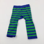 Blue & Green Striped Knitted Leggings With A Monster On The Back - Boys 6-12 Months