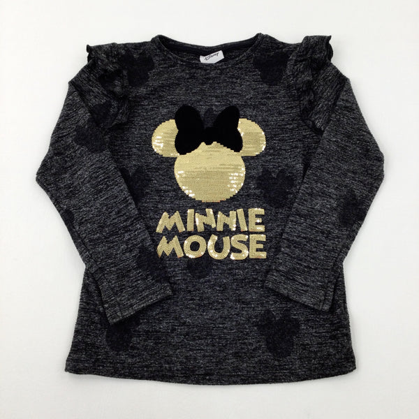 'Minnie Mouse' Sequinned Charcoal Grey Jumper - Girls 7-8 Years