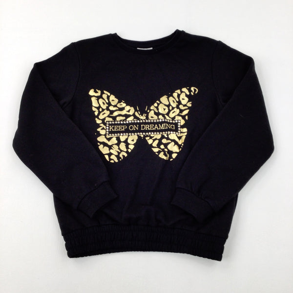 'Keep On Dreaming' Butterfly Gold & Black Sweatshirt - Girls 10-11 Years