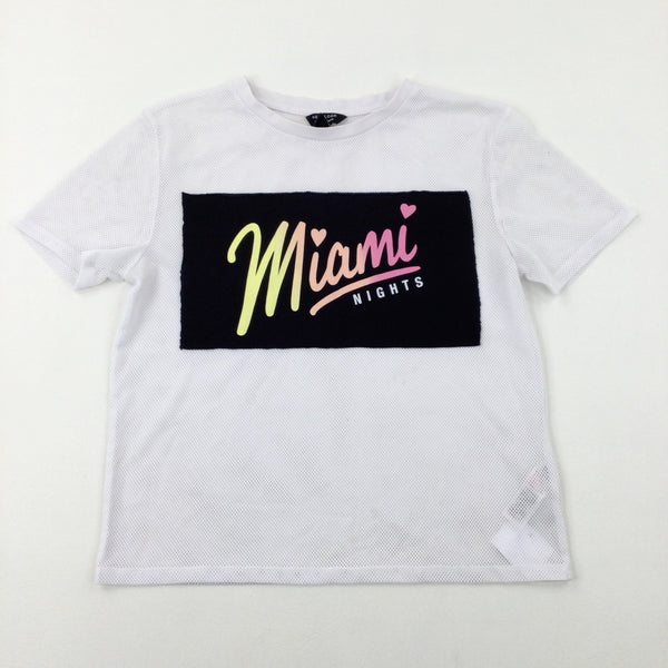 'Miami Nights' White Mesh T-Shirt - Girls 12-13 Years