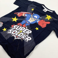 **NEW**  'Super Soldier' Marvel Superhero Navy T-Shirt - Boys 7-8 Years