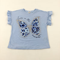 'Live In The Moment' Butterfly Glittery Blue T-Shirt - Girls 7-8 Years