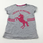 'I Believe In Unicorns' Glittery Pink & Grey T-Shirt - Girls 10-11 Years