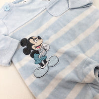 Mickey Mouse Appliqued Blue Striped Babygrow - Boys Newborn