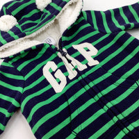 'GAP' Navy & Green Fleece Lined Pramsuit - Boys 0-3 Months