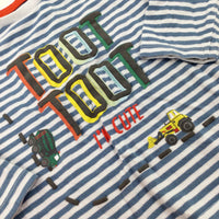 'Toot Toot' Digger Blue Striped Long Sleeve Top - Boys 6-9 Months
