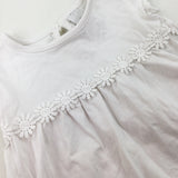 Flowers Embroidered White T-Shirt - Girls 6-9 Months