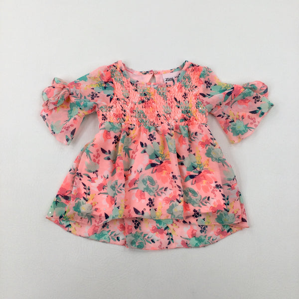 Flowers Sequinned Pink Tunic Top - Girls 9-12 Months