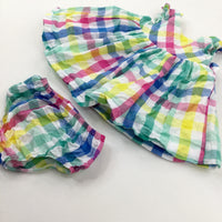 Colourful Checked Dress With Nappy Pants - Girls 9-12 Months