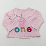 'I Am One' Cupcake Glittery Pink Long Sleeve Top - Girls 12-18 Months