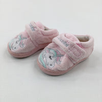 'Unicorn' Unicorn Appliqued Glittery Pink Slippers - Girls - Shoe Size 4