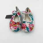 **NEW** Colourful Flowers Beige Canvas Shoes - Girls - Shoe Size 5