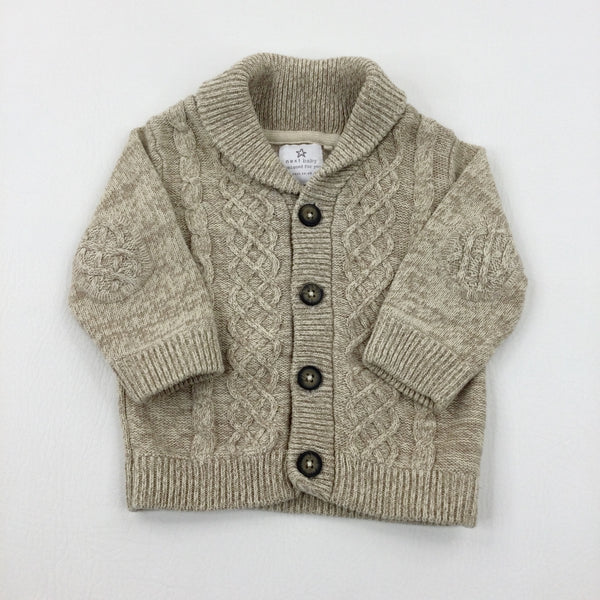 Patterned Beige Knitted Cardigan - Boys 3-6 Months