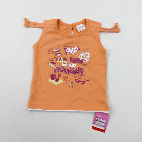 **NEW** 'Must Haves For My Holiday' Orange Vest Top - Girls 3-6 Months
