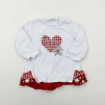 'Love' Heart Appliqued Sequinned White Long Sleeve Tunic - Girls 9-12 Months
