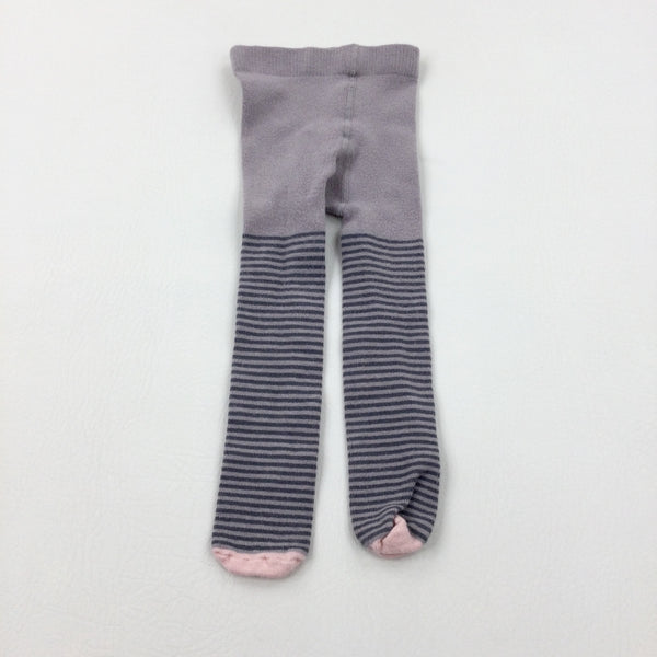 Lilac & Grey Striped Knitted Tights - Girls 9-12 Months