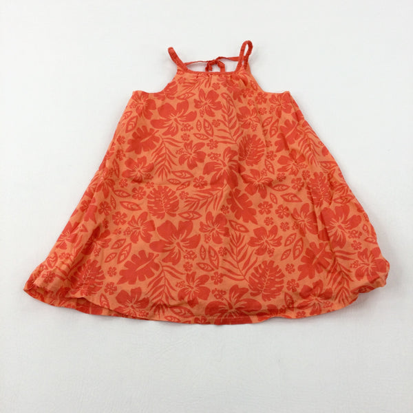 Tropical Leaves Orange Dress - Girls 12-18 Months