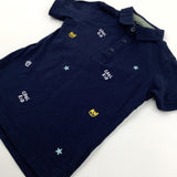 'Cool Kid' Stars Embroidered Navy Polo Shirt - Boys 3-4 Years