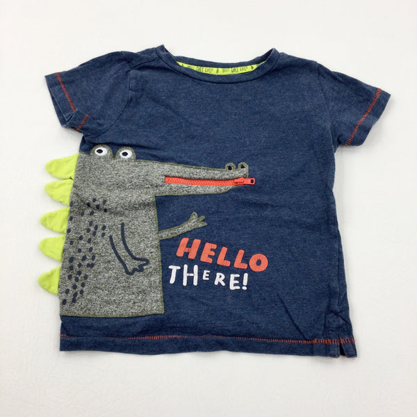 'Hello There! Dinosaurs Appliqued Navy T-Shirt - Boys 2-3 Years