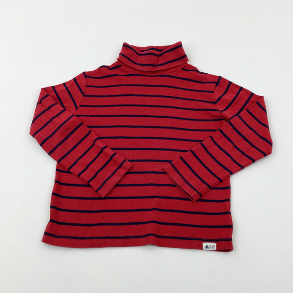 Red & Navy Striped Roll Neck Top - Boys 4-5 Years