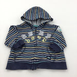 'Beep Beep' Navy, Yellow, Grey & Blue Striped Zip Up Hoodie Sweatshirt - Boys 3-6 Months