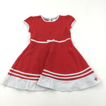 Red & White Short Sleeve Dress - Girls 3-4 Years