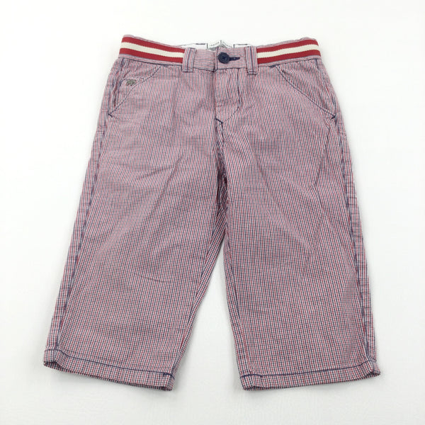 Red, White & Blue Checked Cotton Shorts with Adjustable Waistband  - Boys 7-8 Years