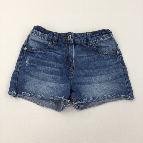 Blue Denim Shorts with Adjustable Waist - Girls 11 Years