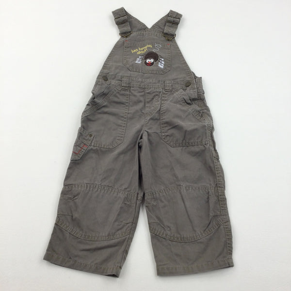 'Just Hanging About' Spider Embroidered Olive Green Dungarees - Boys 2-3 Years