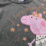 'I Love Being Me' Peppa Pig Glittery Grey Long Sleeve Dress- Girls 3-4 Years