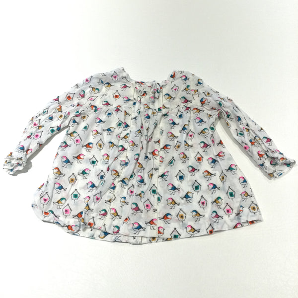 Bird Boxes & Birds Colourful White Cotton Blouse - Girls 3-6 Months