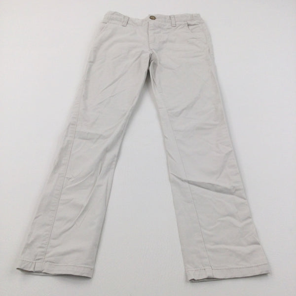 White Lightweight Cotton Twill Trousers with Adjustable Waistband - Boys 8 Years